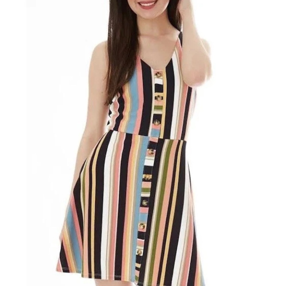 BCX Mini Dress Fit & Flare Sleeveless V-Neck Multicolored Striped Size XL